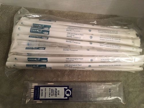 Lot of 75 Serological Pipets VWR 5 x 1/10ml &amp; Falcon 0.5 in. 1/100ml Sterile NEW