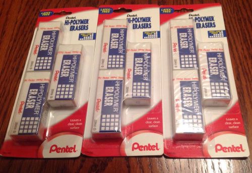 3 Packs Of Three Pentel Hi-Polymer Erasers - 9 Total - New
