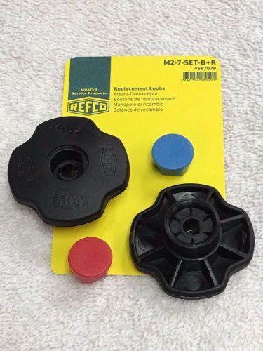 REFCO, 1 &amp; 2-WAY refco manifolds, New Knobs, With red/blue insert, M2-7-SET-R-B