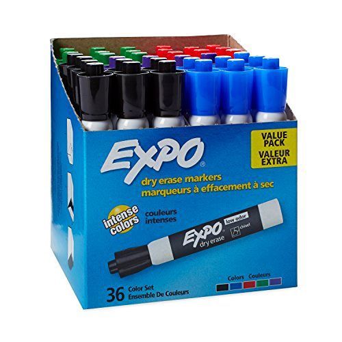 Expo Low-Odor Dry Erase Markers Office board Chisel Tip Assorted Colors 36-Pack