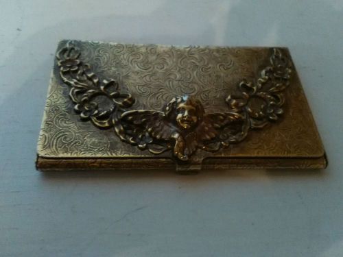Beautifully Vintage Business Card Holder Gold Ormalu Cherub Garland with Bows