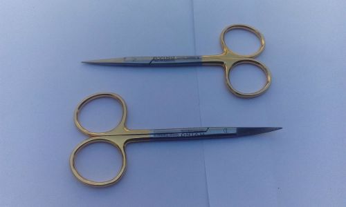 2 TC Iris Scissors 4.5&#034; STRAIGHT &amp; CURVED Tungsten Carbide GERMAN STAINLESS CE