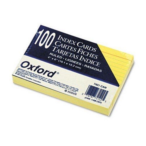 Oxford Colored Ruled Index Cards Canary 100/ pack (4&#034;x6&#034;)