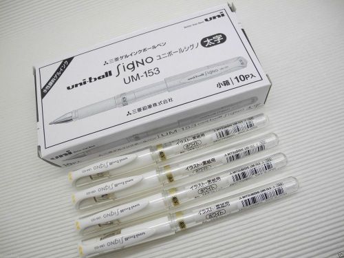 10 x UNI-BALL UM-153 1.0mm broad roller ball gel ink pen white smooth (Japan)