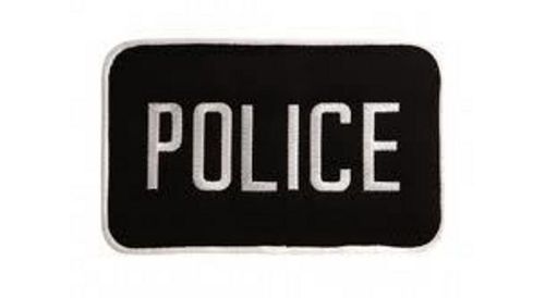 MEDIUM POLICE PATCH BADGE EMBLEM  5 inches x 7 1/2 inches WHITE/BLACK