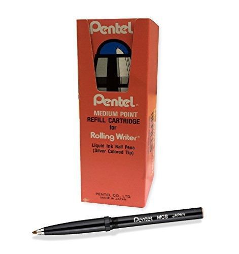 Pentel rolling writer refills, r3 slim refill, medium, black, box of 12 refills for sale
