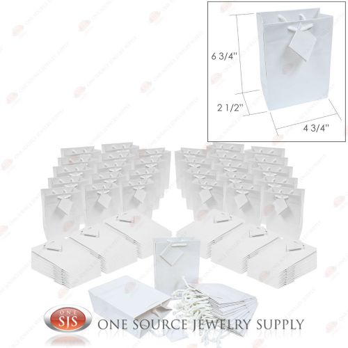 100 Solid Glossy White Tote Gift Merchandise Bags 4 3/4&#034; x 2 1/2&#034; x 6 3/4&#034;H