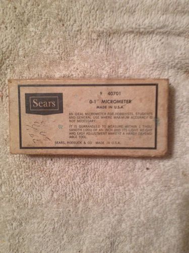 Sears 9-40701 0-1&#034; Micrometer, Companion D.J. W box and Instructions