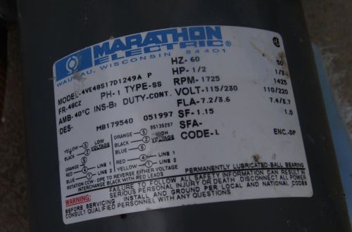 Marathon Electric 1/2 HP 1725 RPM 115/230V 60 Hz General Purpose Motor W/ PUMP