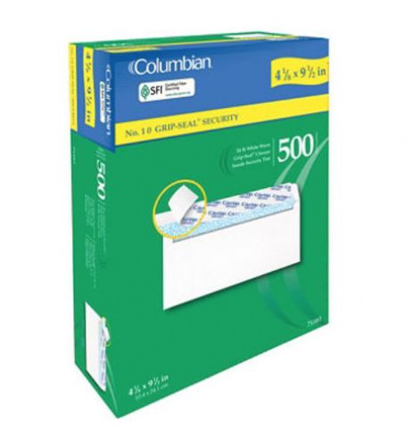 Columbian Security Tint Privacy Envelopes Grip Seal Flap WHITE 500 ct No. 10