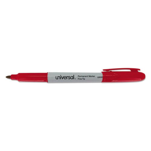 Universal 7072 Pen Style Permanent Markers, Fine Point, Red, Dozen