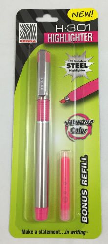Zebra Pink Highlighter Stainless Steel with Refill H-301