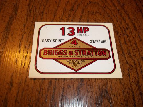Original Vintage Briggs &amp; Stratton Easy Starter 13 HP Engine Decal Garden Lawn A