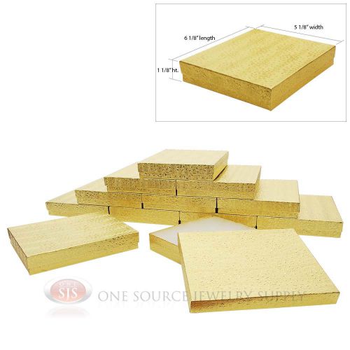 Large 12 Gold Foil Cotton Filled Jewelry Gift Boxes 6 1/8&#034; x 5 1/8&#034; x 1 1/8&#034;H