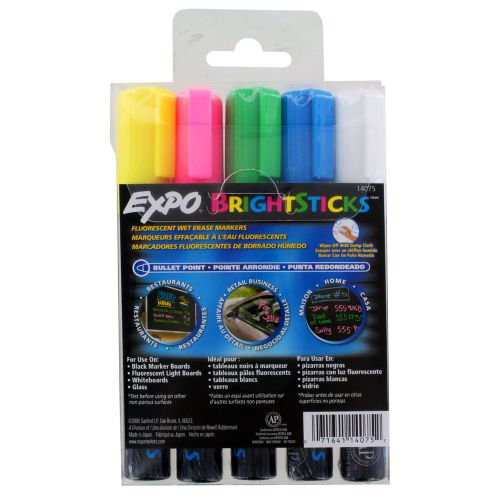 EXPO Bright Sticks Wet-Erase Fluorescent Marker Set, Bullet Tip, Assorted