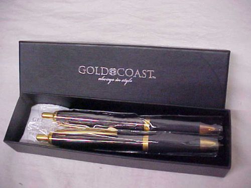 Set of (2) Gold Coast Black &amp; Gold Ball Point Pens New In Box free ship USA