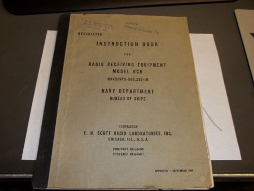 INSTRUCTION BOOK FOR RADIO RECIEVING EQUIPMENT  MODEL RHC  NAVY 1944   L1