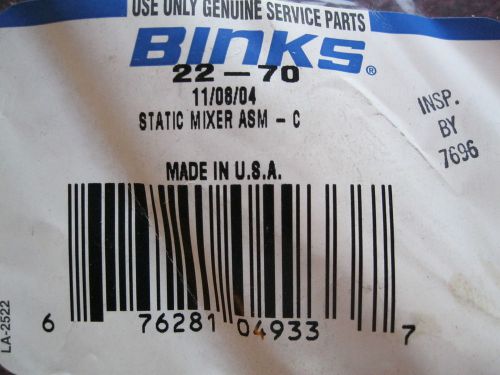 Binks 22-70 Static Mixer ASM, NEW