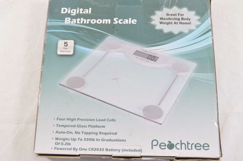 Peachtree GS-150 Tempered Glass Digital Bathroom Scale LCD Display 300lb Cap. LN