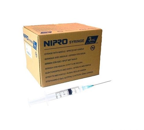 100 / Box 3ml/3cc Syringe with Detachable Needle Luer Lock Tip 25 gaugeX1.5 Inch