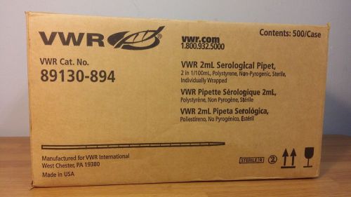 VWR 2.0 mL Serological Pipets Sterile Plugged, Qty=500, Cat.No. 89130-894