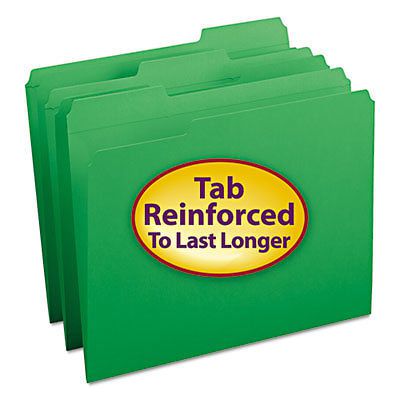 File Folders, 1/3 Cut, Reinforced Top Tab, Letter, Green, 100/Box