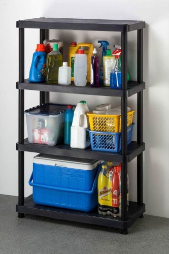 Plastic shelving unit storage organizer rack 4-tier durable freestanding garage for sale