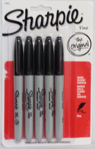 SHARPIE Permanent Markers, Fine Point, Black Ink, 5-Pack (30665)