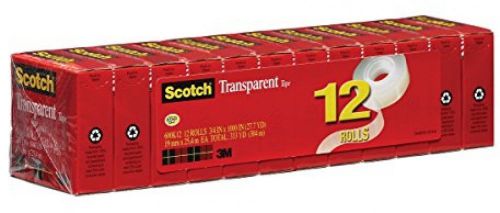 Scotch Transparent Tape, 3/4 X 1000 Inches, 12 Rolls (600K12)