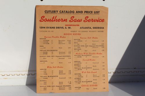 Vintage Southern Saw Service Catalog Price List Boning Knives Atlanta Georgia GA