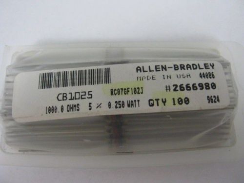 100 Allen Bradley Resistor #2666980 CB1025 RC07GF102J 1000.0 OHMs 5% 0.250 Watt