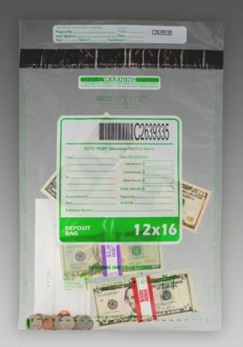 Cashier Depot Tamper Evident Plastic Deposit/Cash Bags, 12&#034; x 16&#034; Clear, 100