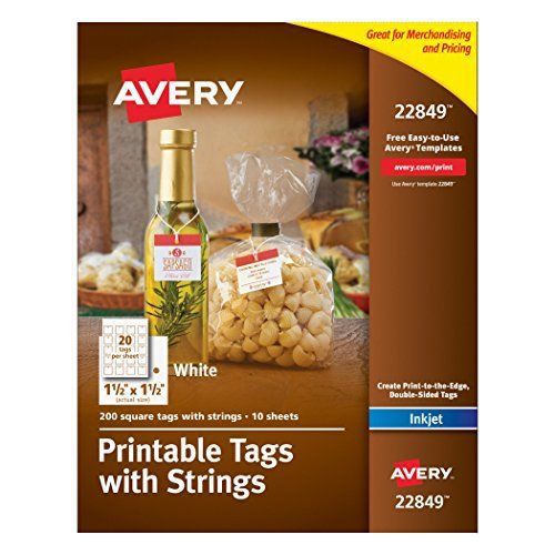 Avery Printable Tags with Strings, White, 1.5 x 1.5 Inches, Pack of 200 22849
