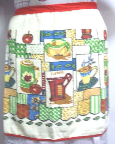 1+1 free Vintage Half Apron Kitchen Women Wash Hand with Painting of kitchenware