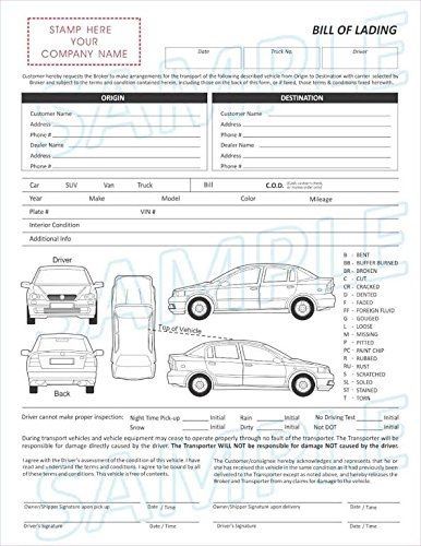 Next Day Labels 2 Part Vehicle Transport Bill of Lading Form
