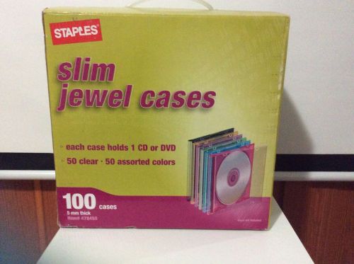 Staples 100 Slim CD Jewel Cases (50 Clear, 50 Assorted Colors)