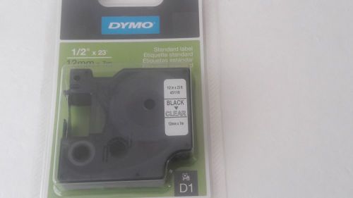DYMO® 45110 D1 Label Tape Cartridge, 1/2-Inch x 23 Feet, Black/Clear