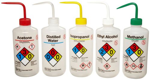 Nalgene 2425-0500 LDPE Right-To-Know Safety Wash Bottle Assortment 500mL Capa...