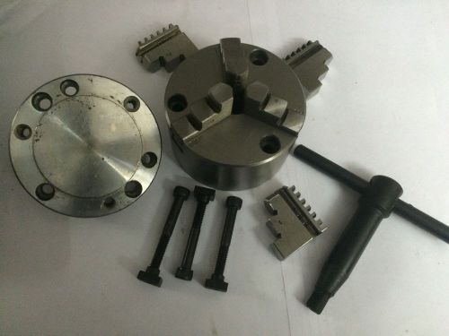 100 mm self centering chuck+rev.jaws+ back plate has mt2 spigot to guide in bore for sale