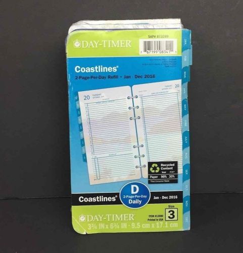 Day-Timer Coastlines Planner Refill Pages D Daily 2pg/Day Jan/Dec 2016 Sz 3 NEW