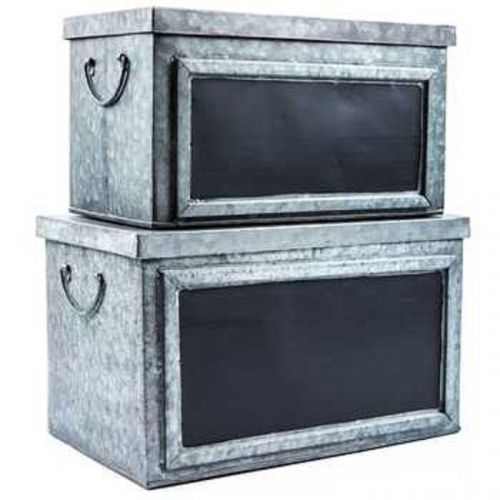 Galvanized Tin Box Set with Chalkboard Labels and Handles, Storage .Shabby Chic.