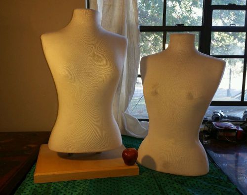 Set of 2 Vintage Heavy Duty Female Mannequin Torso on Wood Stand Solid 27&#034; 22lb
