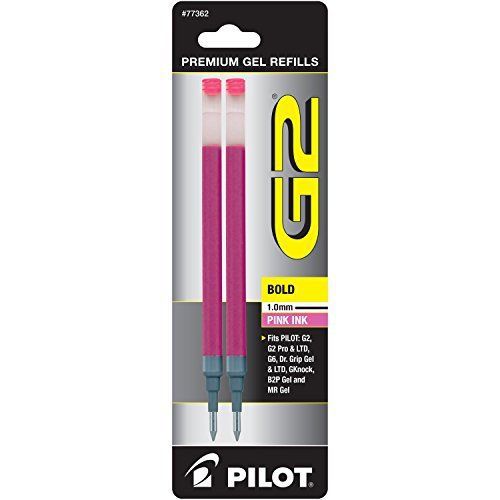 Pilot G2 Gel Ink Refill 2-Pack For Rolling Ball Pens Bold Point Pink New