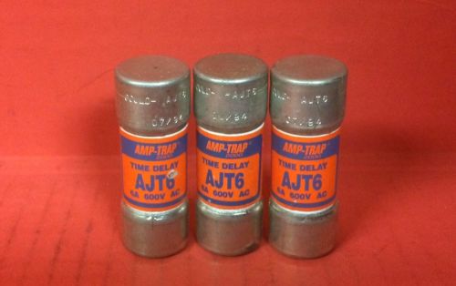 Lot of (3) Tested Gould Amp-Trap 2000 Time Delay AJT6 Fuses ~ 6A, 600VAC