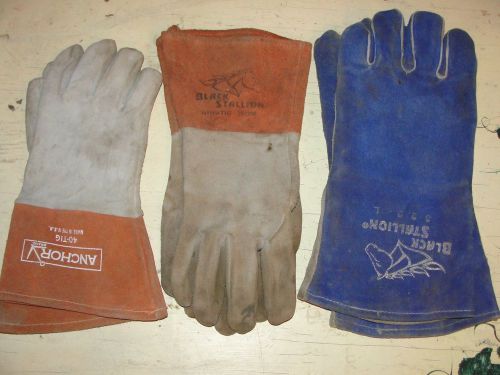LOT OF 3  LEATHER WELDING GLOVES, SIZE LARGE, USED