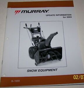 MURRAY SNOW EQUIPMENT UPDATE INFORMATION FOR 2003