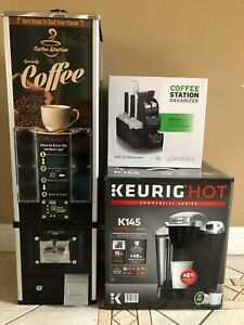 COFFEE K-CUP VENDING SYSTEM. INCLUDES K-CUP VENDING MACHINE/KEURIG BREWER/CADDY
