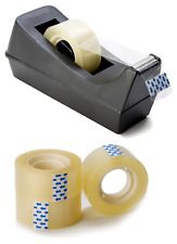 Black Tape Dispenser + 3 Refills - Desk, Office, Warehouse, Post Room - Weighted