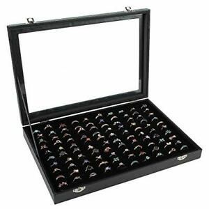 Siveit Ring Case, 100 Slot Box Storage Organizer Jewelry 100-Black