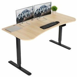 VIVO Light Wood / Black Electric Height Adjustable Stand Up Desk Frame with Top